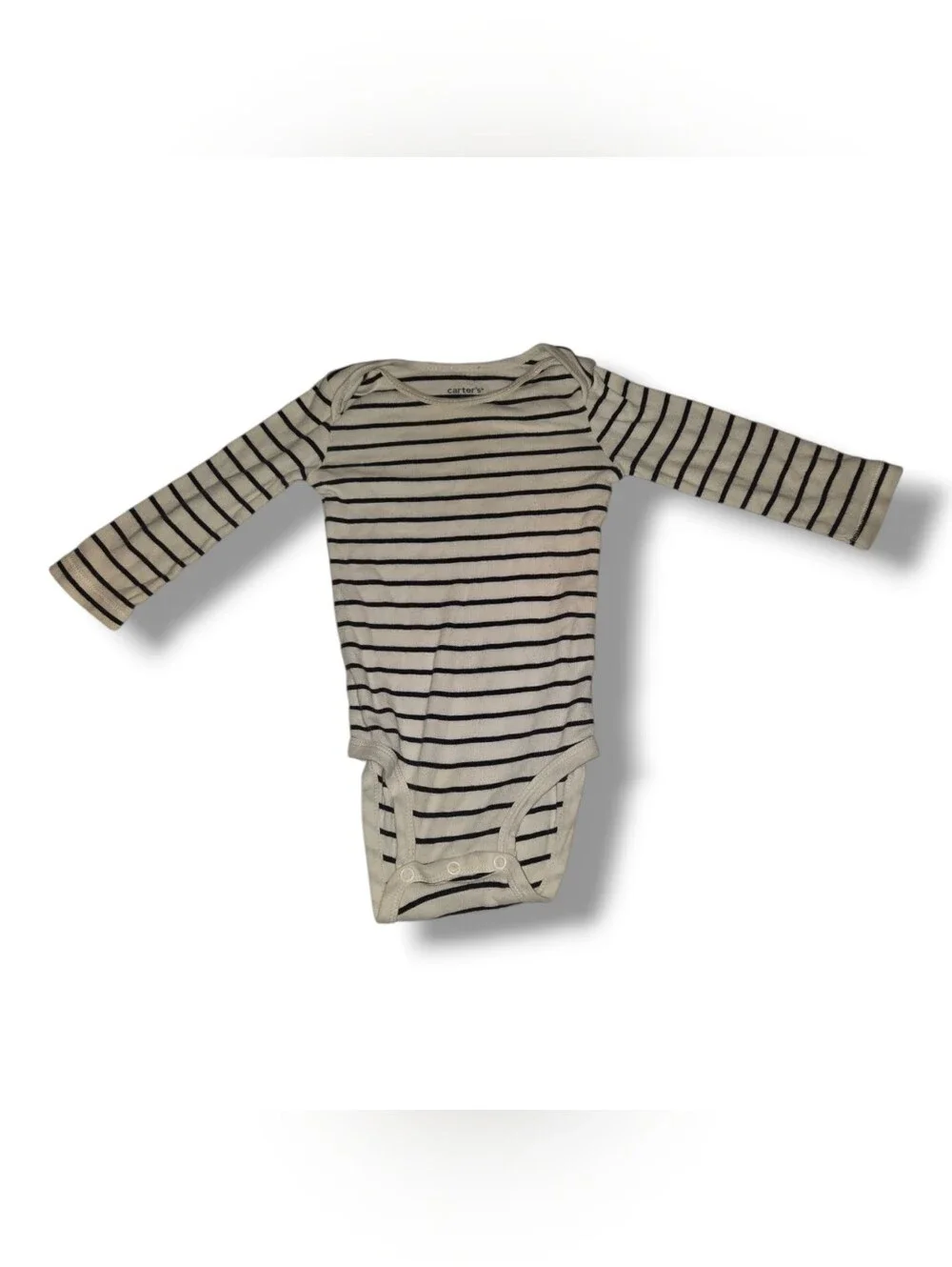 Carter's Cream and Black Striped Long-Sleeve One-Piece